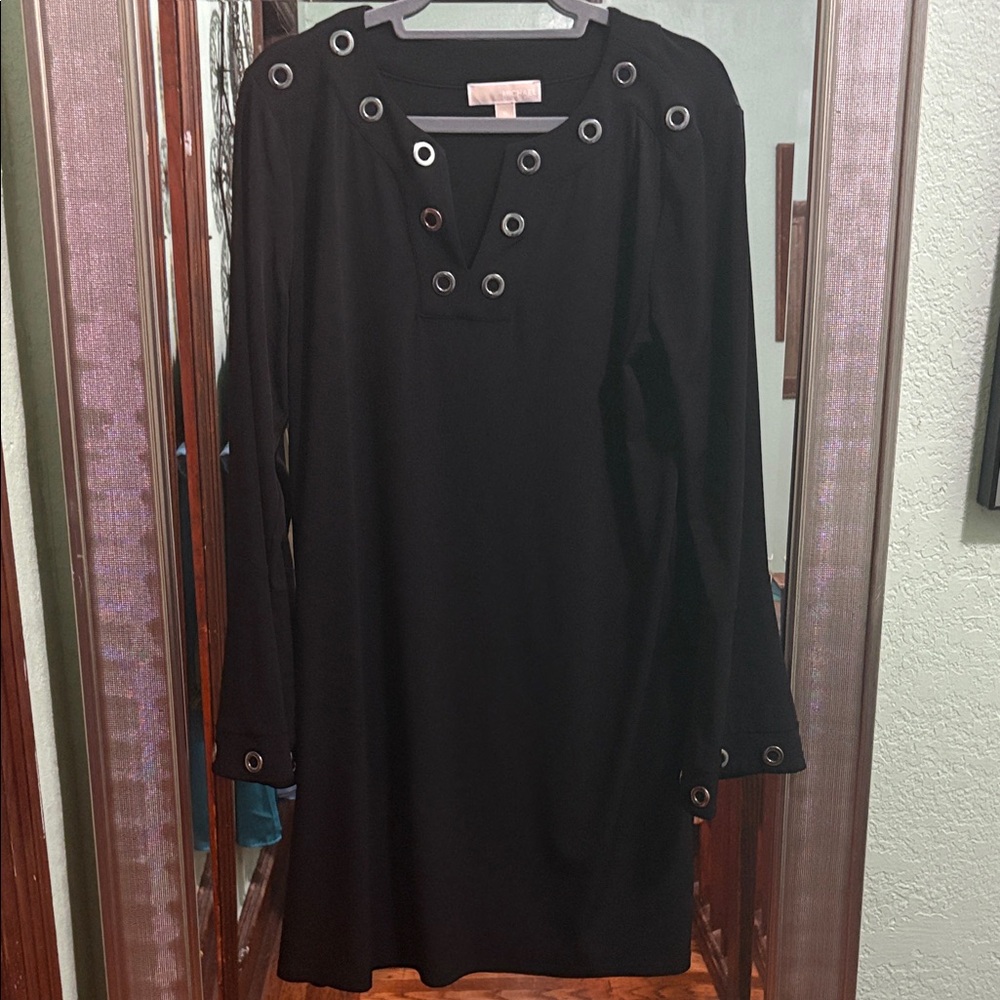 Michael Kors Black Long Sleeve Dress with Grommet Accents